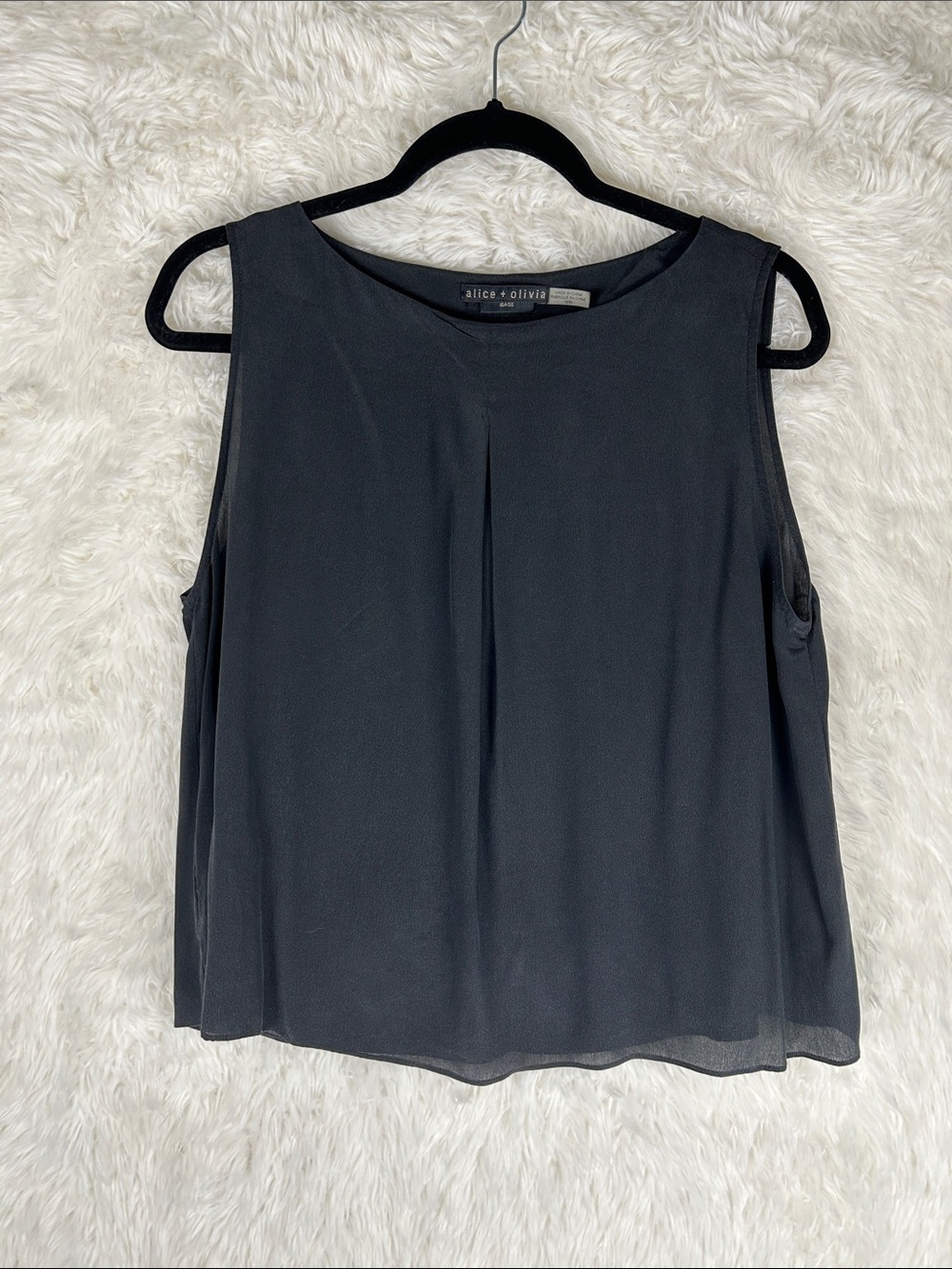 Alice + Olivia Base Black Silk Sleeveless Pleated-Front Camisole